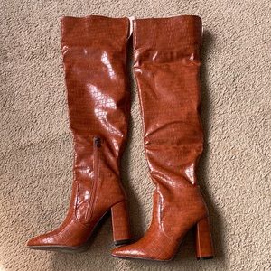 Brown Knee High Crocodile Boots